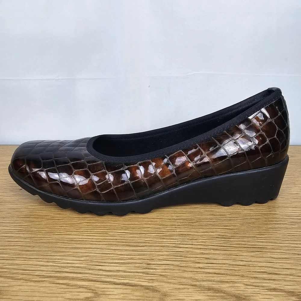 Josef Seibel Brown Bronze Croc Embossed Leather Comfort Loafer EU 39H /US 8-8.5W - Picture 8 of 13